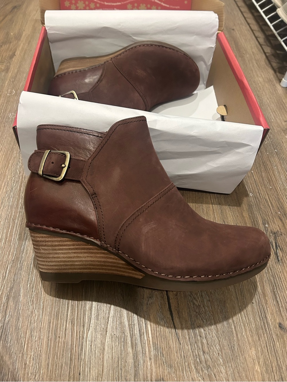 Women's Wine Dansko Ankle Wedge Bootie - Stylish Comfort